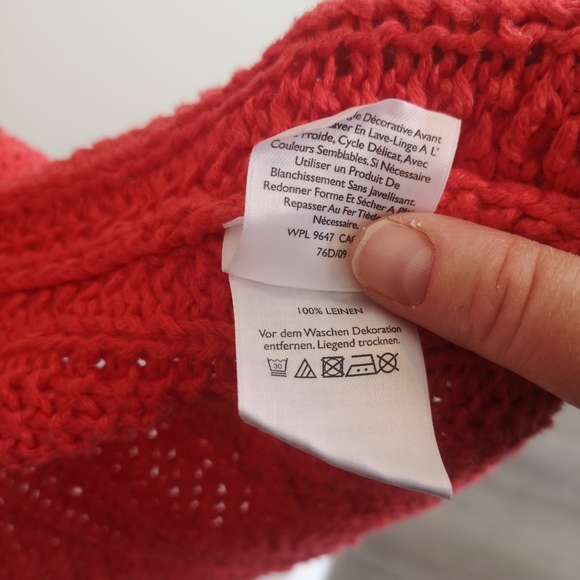 100% Linen Eddie Bauer Open Front Knit Cardigan Bright Coral 3/4 sleeve Size M - Picture 10 of 11